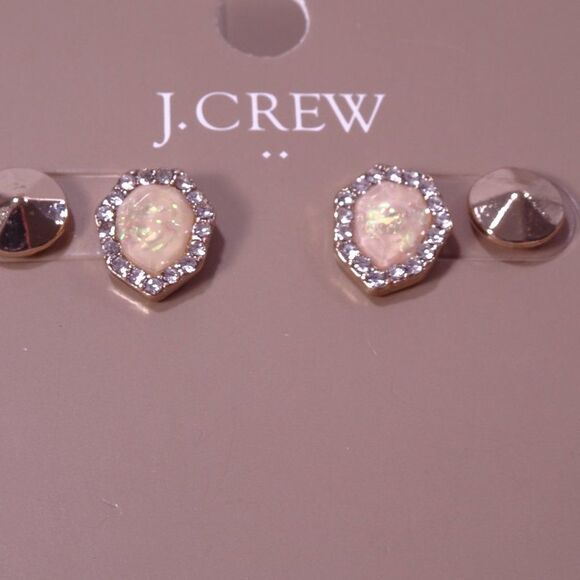 J.Crew Gold Pyramid Stud earrings Pink Pave Dainty Stud earrings set of 2 NWT 44 - Picture 4 of 8